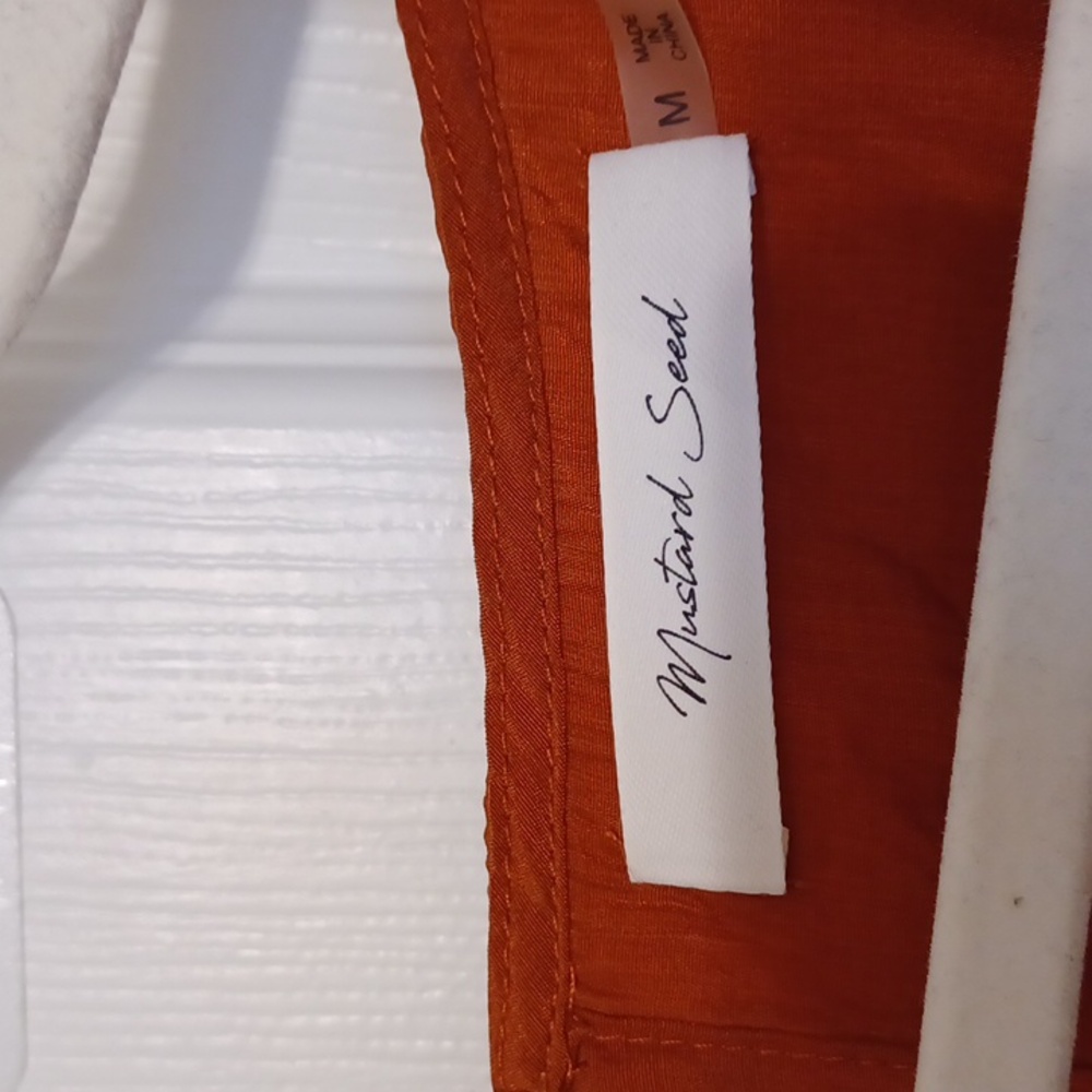 Mustard Seed Sz M,Terracotta, Silk Like Jumpsuit. Elasticized Waist. Feminine - Picture 2 of 9